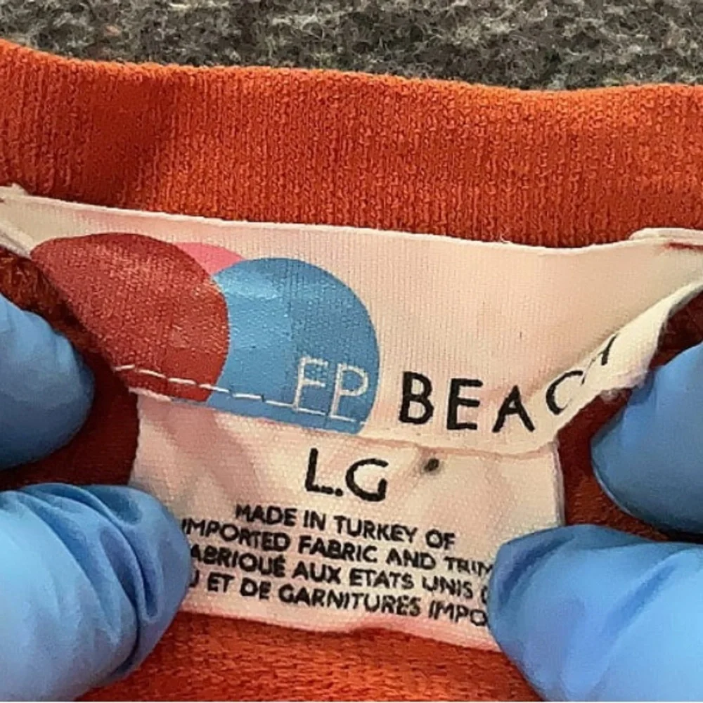 Free People Beach tie front long sleeve cotton shirt, orange-red, large - Picture 3 of 4